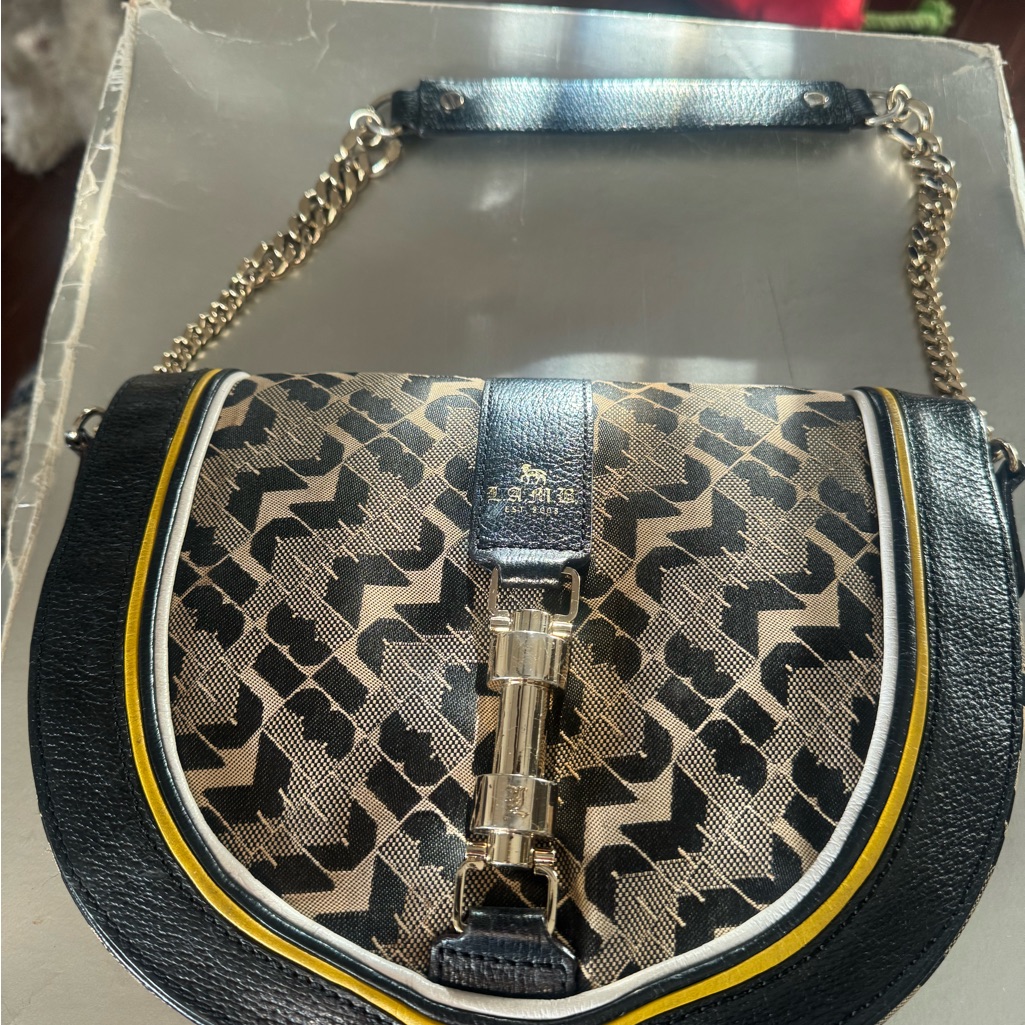 L.A.M.B. Black And Tan Shoulder Bag With Gold Chain